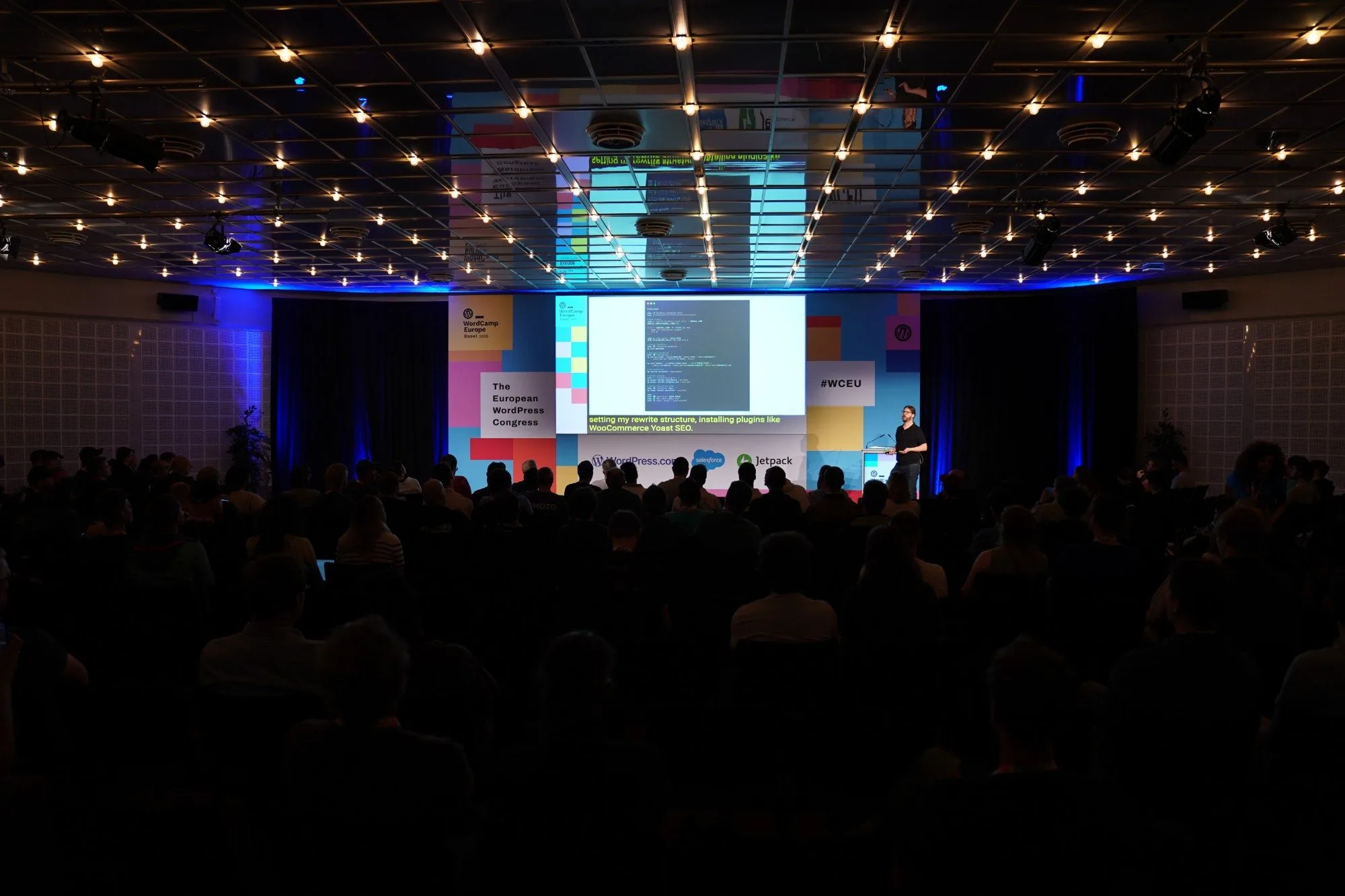 The audience during Marcel Tannich's talk at WordCamp Europe 2025 in Basel