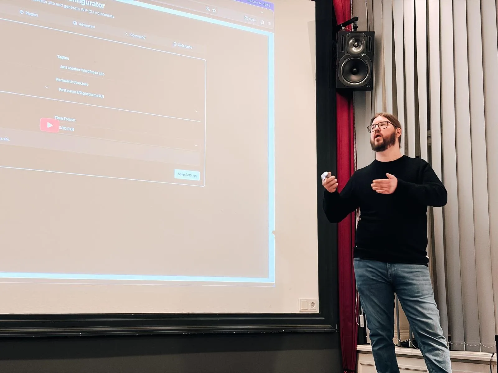 Marcel Tannich presenting the WP-CLI configurator at WP Meetup Vienna in January 2026